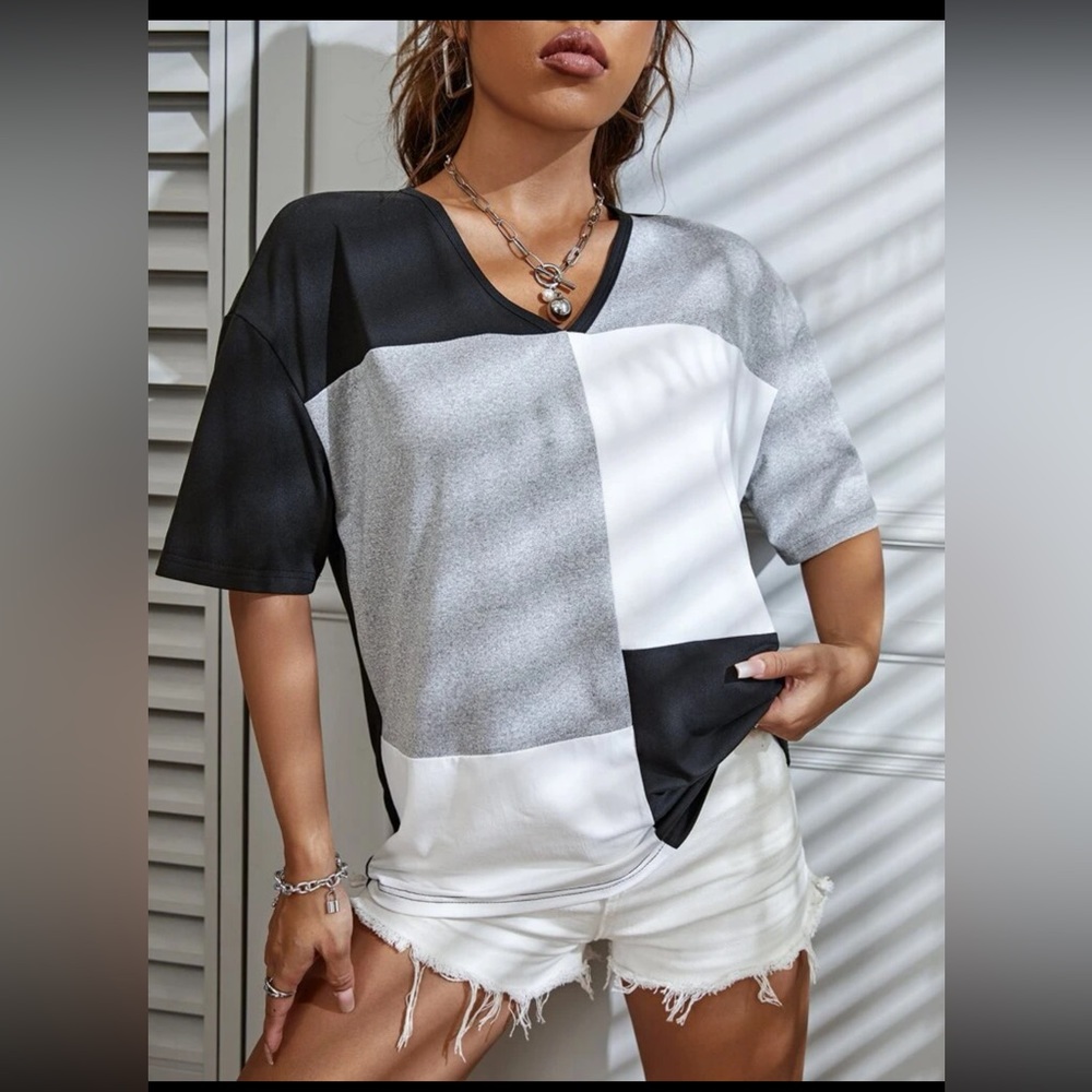 Drop Shoulder Colorblock Top - Picture 3 of 5